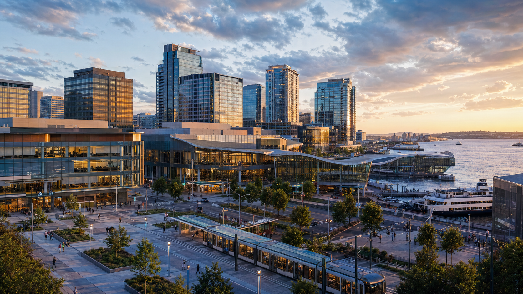 City of AI, Maine skyline and waterfront transit grid